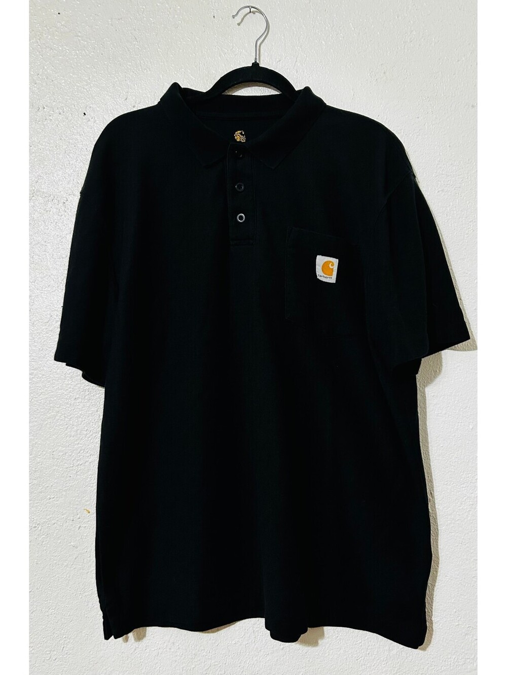 Carhartt Men L Regular Black Work Polo Shirt Pocket Logo